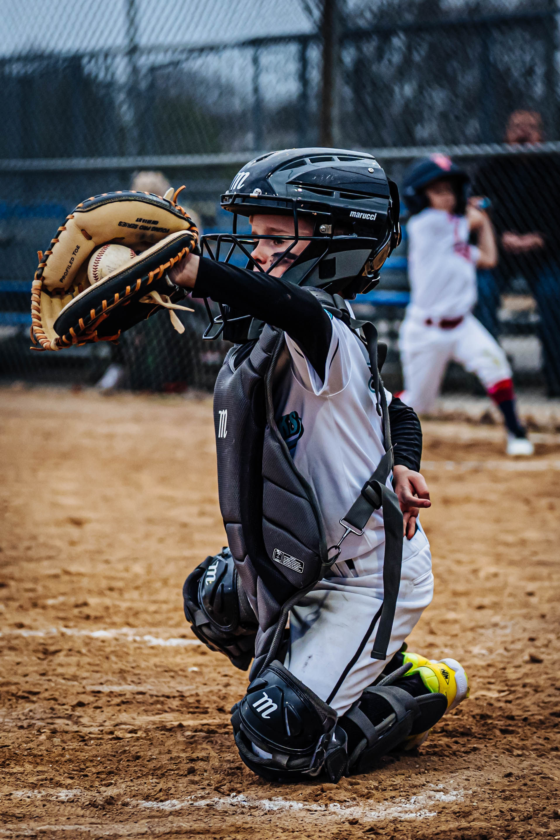 Mavs catcher in full gear, ready for the pitch